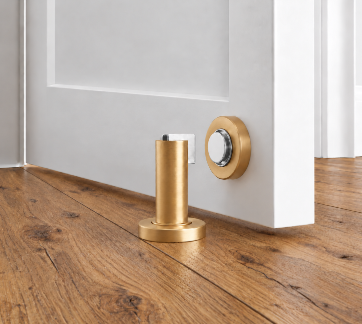 Magnetic Door Stop Brushed Brass- Floor or Wall Mount